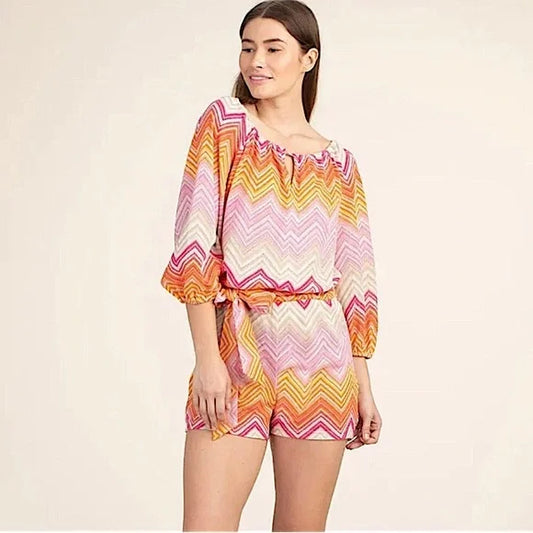 Multicolor 3/4 Sleeve Exploration Romper